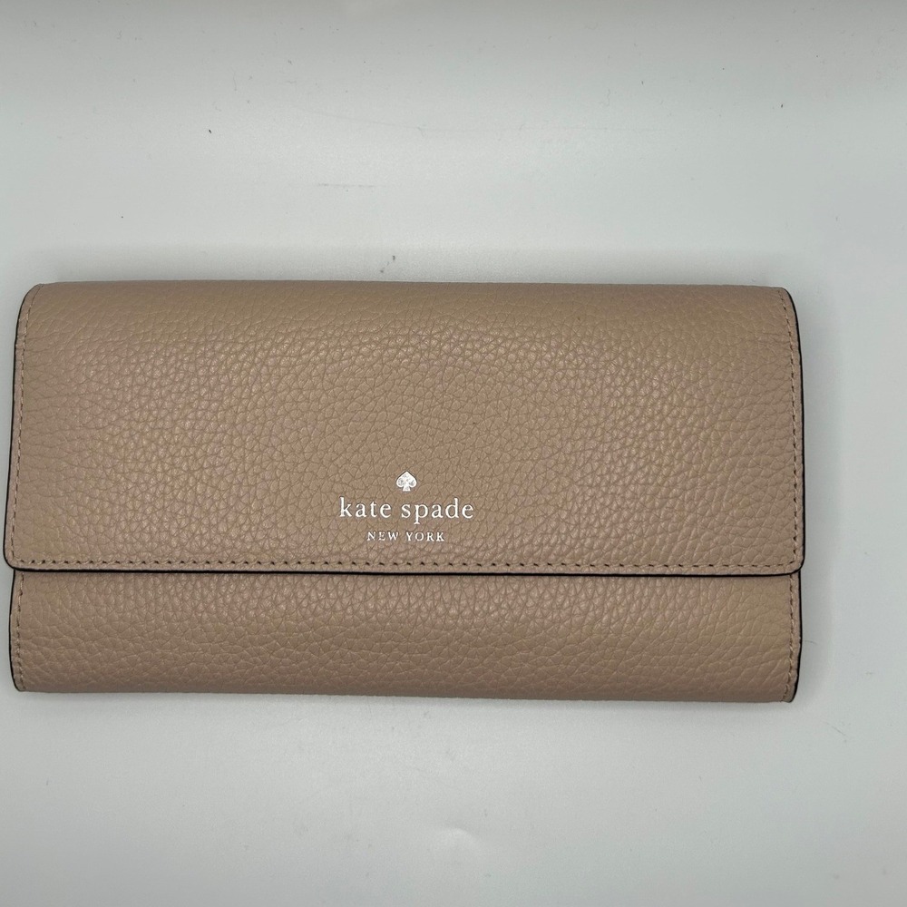 Kate Spade Staci Large Flap Continental‎ Wallet Beige Pebbled Leather #473